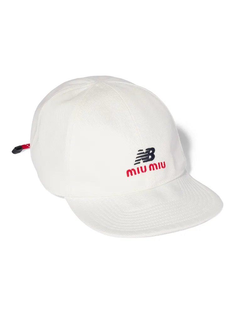 Miu Miu Baseballkappe Aus Denim, Damen, Weiss/rot, Größe Weiss
