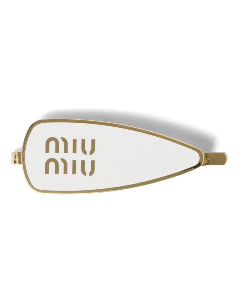 Miu Miu Haarspange Aus Emailliertem Metall, Damen, Weiss Weiss