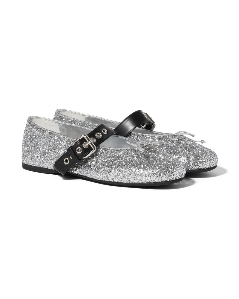 Miu Miu Ballerinas Mit Glitzer, Damen, Silber, Größe Silber
