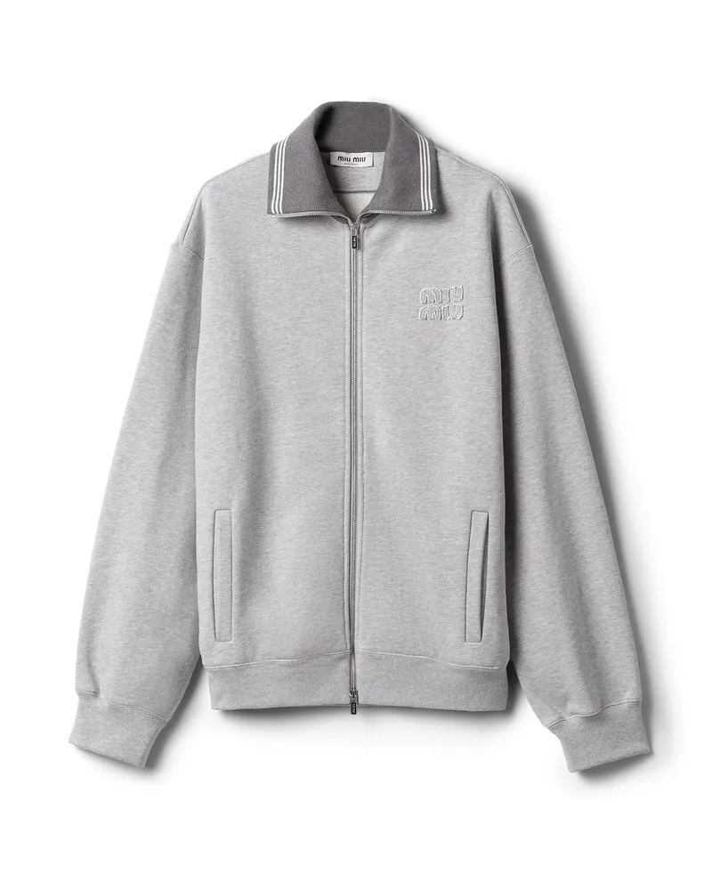 Miu Miu Reißverschlussjacke Aus Baumwollfleece, Damen, Grau, Größe Grau