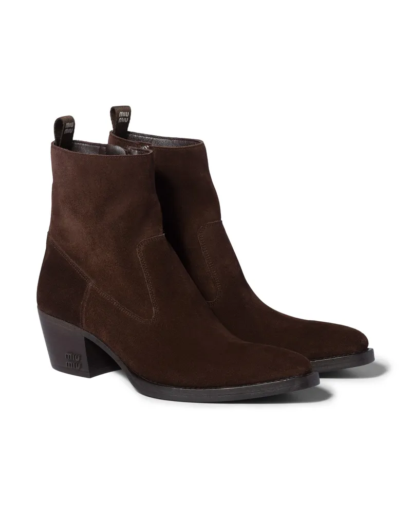 Miu Miu Ankle Boots Aus Wildleder, Damen, Dunkelbraun, Größe Dunkelbraun