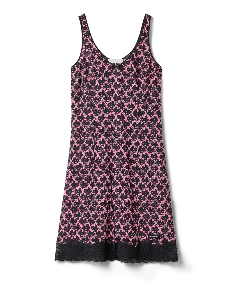 Miu Miu Minikleid Aus Crêpe De Chine , Damen, Rosa/schwarz, Größe Rosa