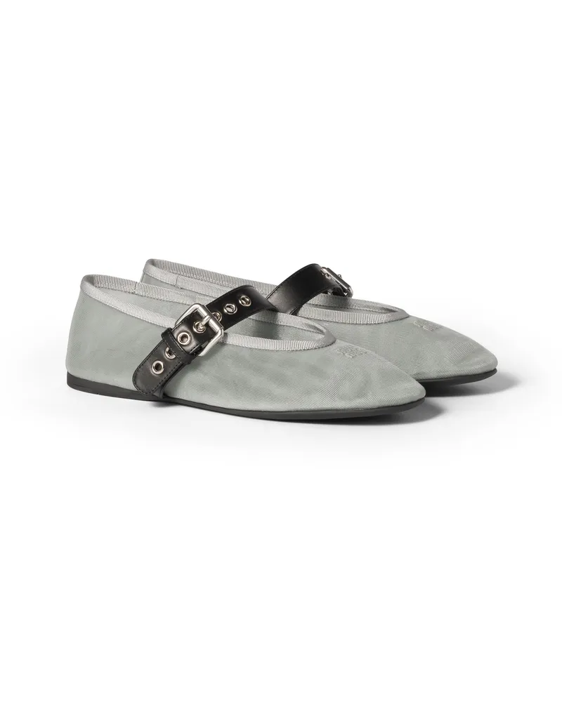 Miu Miu Ballerinas Aus Mesh, Damen, Aluminium, Größe Aluminium
