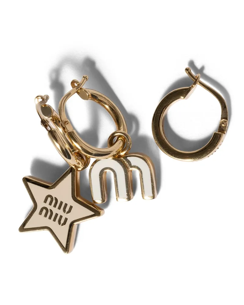 Miu Miu Set Mit Ohrringen Aus Emailliertem Metall, Damen, Elfenbein Elfenbein