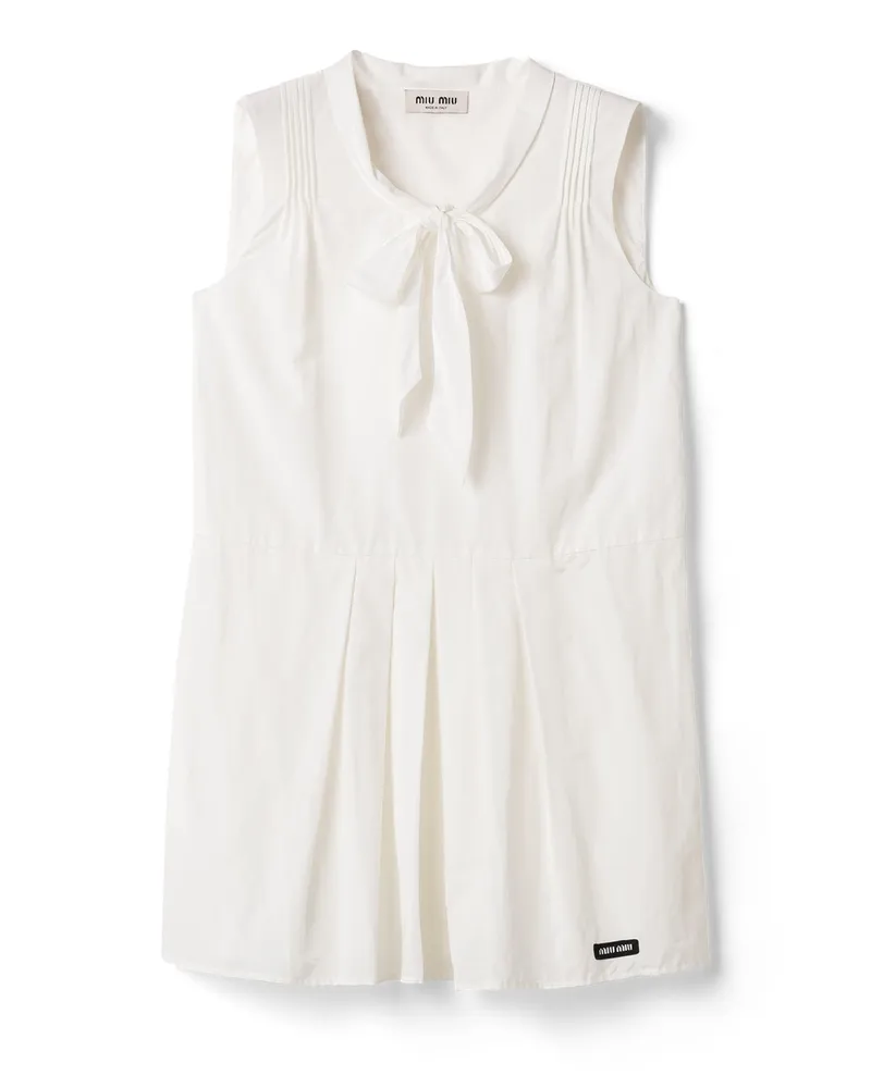 Miu Miu Kleid Aus Flammierter Popeline, Damen, Weiss, Größe Weiss