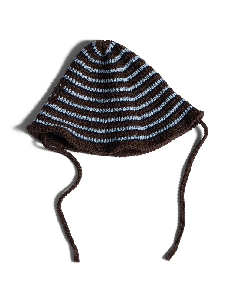 Miu Miu Gestrickter Hut Aus Baumwolle, Damen, Kakaobraun/blassblau Kakaobraun