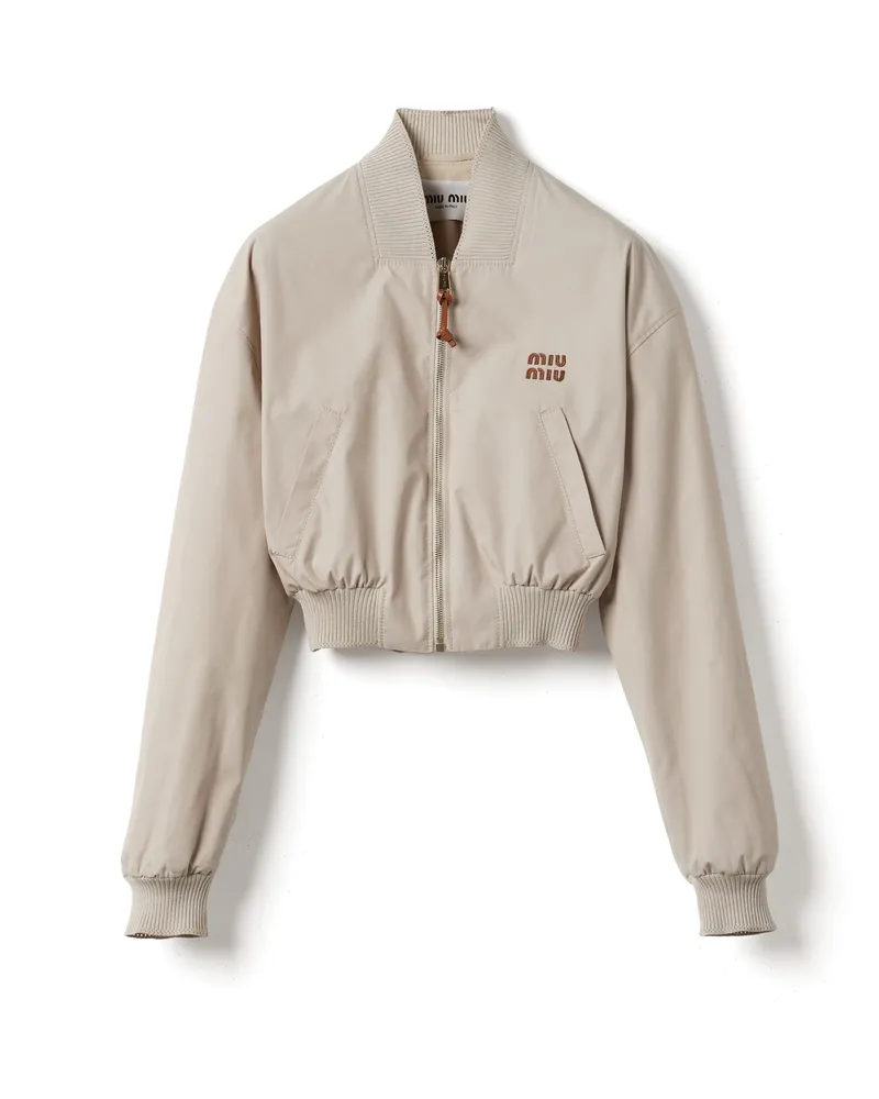 Miu Miu Blousonjacke Aus Panama-baumwolle, Damen, Kalkstein, Größe Kalkstein