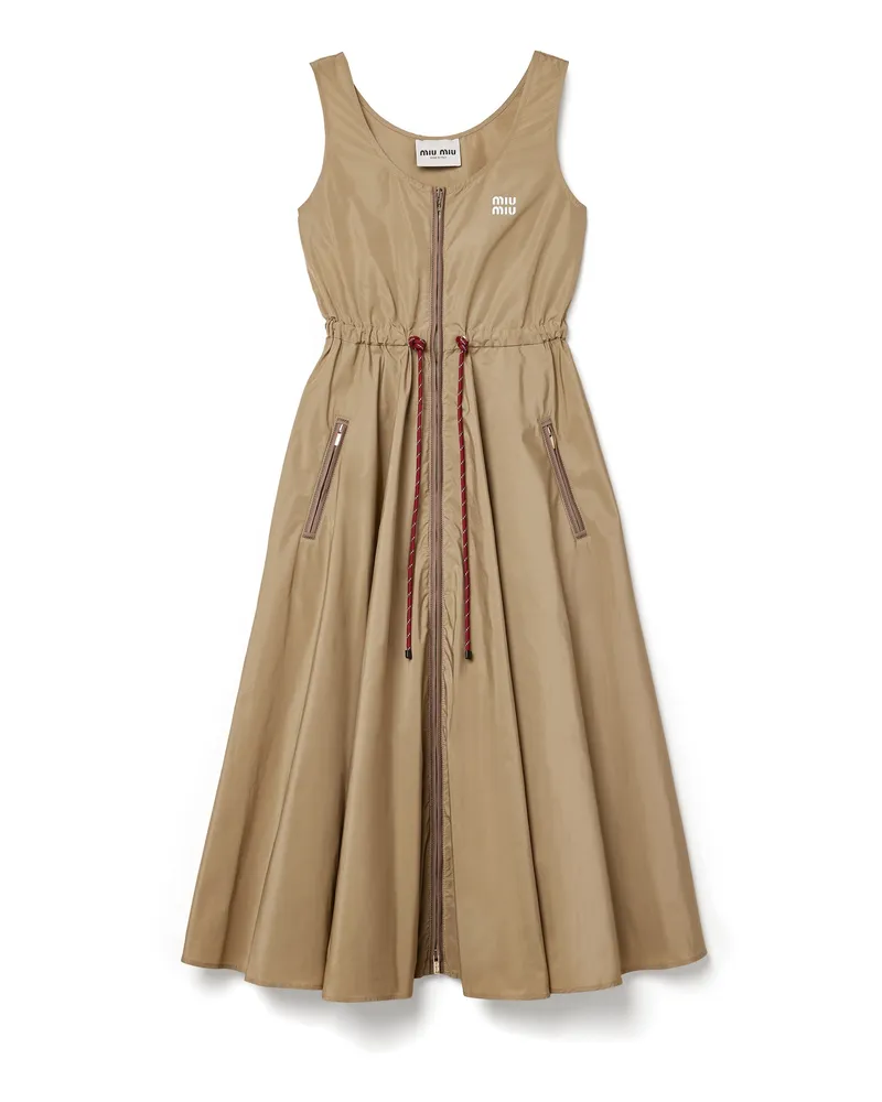 Miu Miu Maxikleid Aus Funktionsgewebe, Damen, Lehmgrau, Größe Lehmgrau