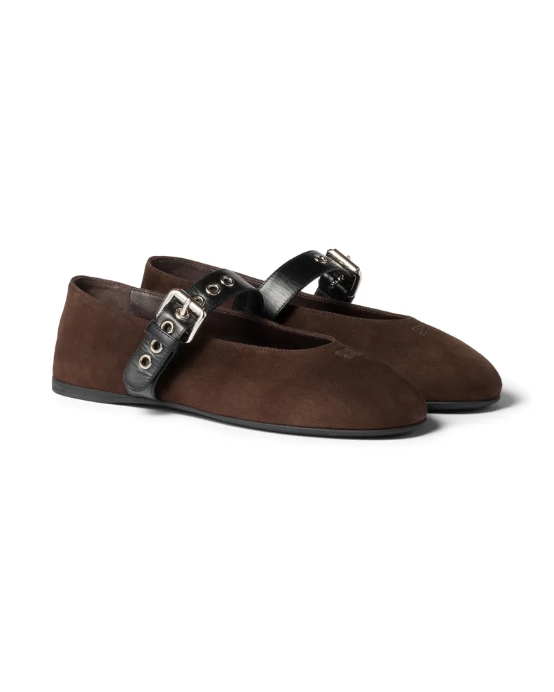 Miu Miu Ballerinas Aus Wildleder, Damen, Dunkelbraun, Größe Dunkelbraun