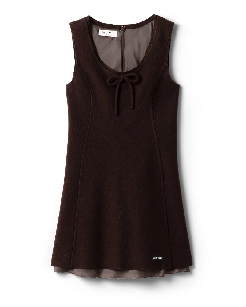 Miu Miu Kleid Aus Walkwolle, Damen, Ebenholz, Größe Ebenholz