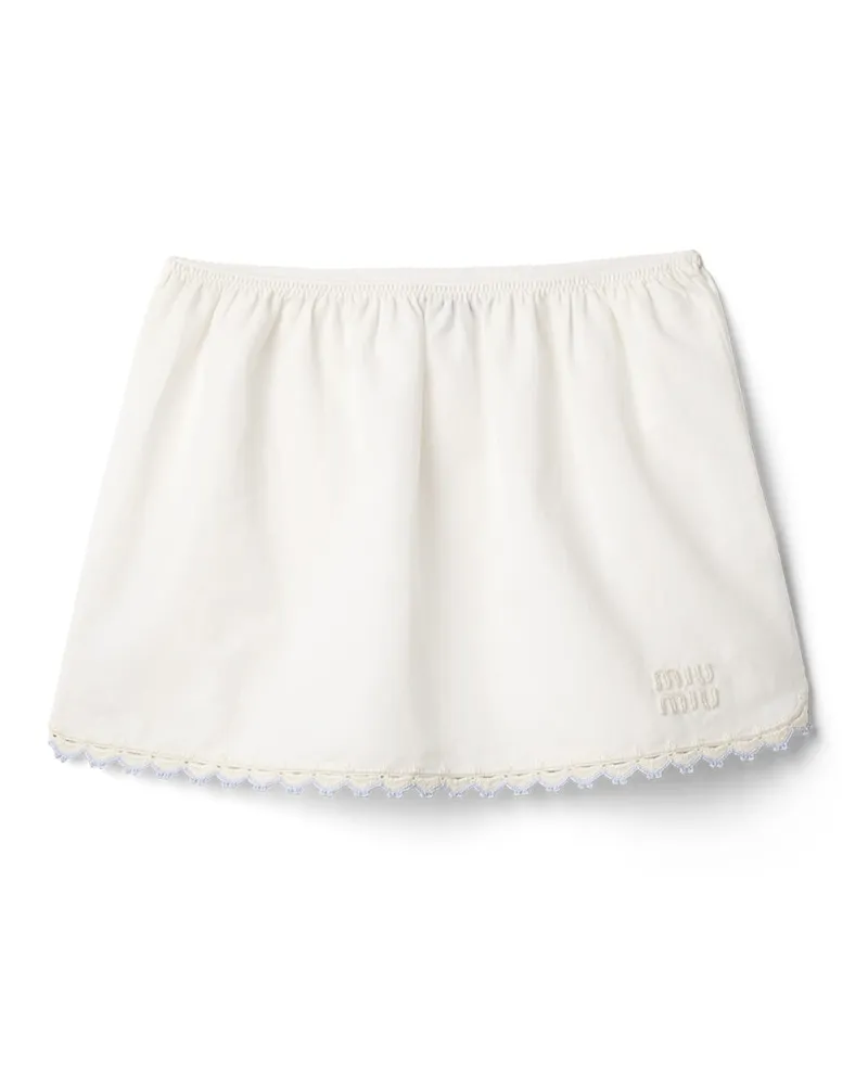 Miu Miu Rock Aus Bestickter Slub-popeline, Damen, Weiß/hellblau, Größe Weiß