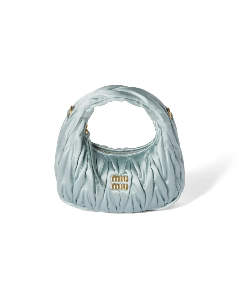 Miu Miu Wander Mini Bag Aus Matelassé-satin, Damen, Seeblau Seeblau