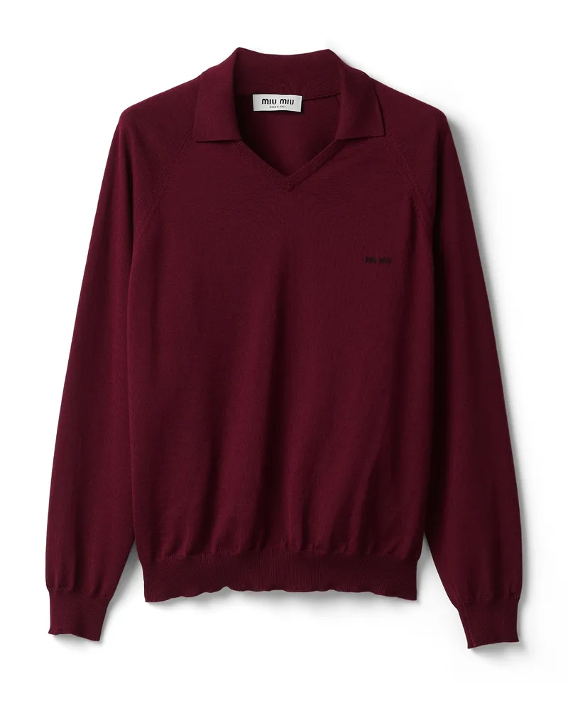 Miu Miu Polo-pullover Aus Wolle, Damen, Amaranth/schwarz, Größe Amaranth