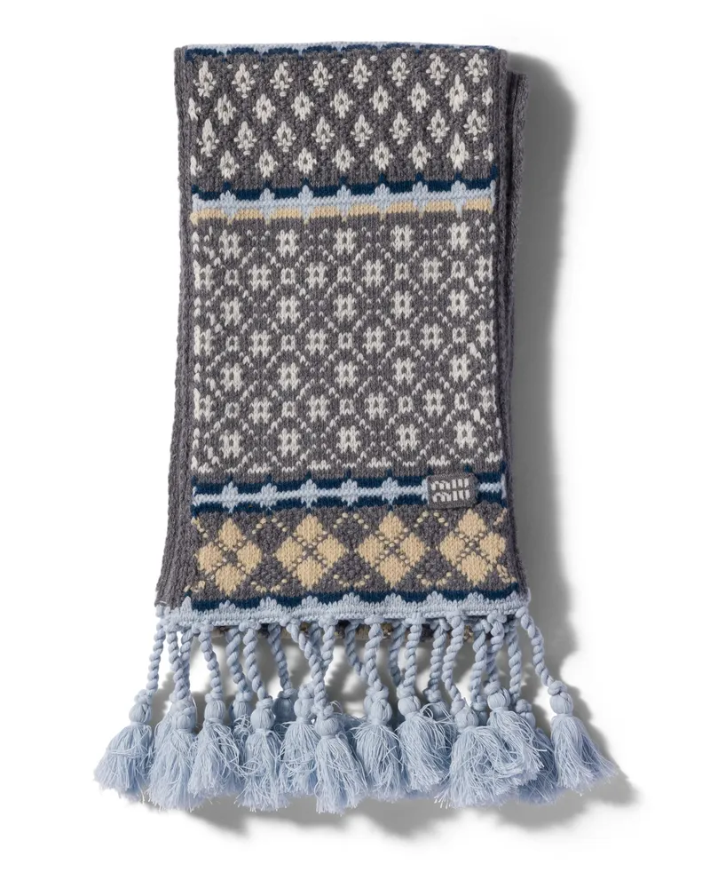 Miu Miu Schal Aus Wolle Und Kaschmir, Damen, Grau/himmelblau Grau