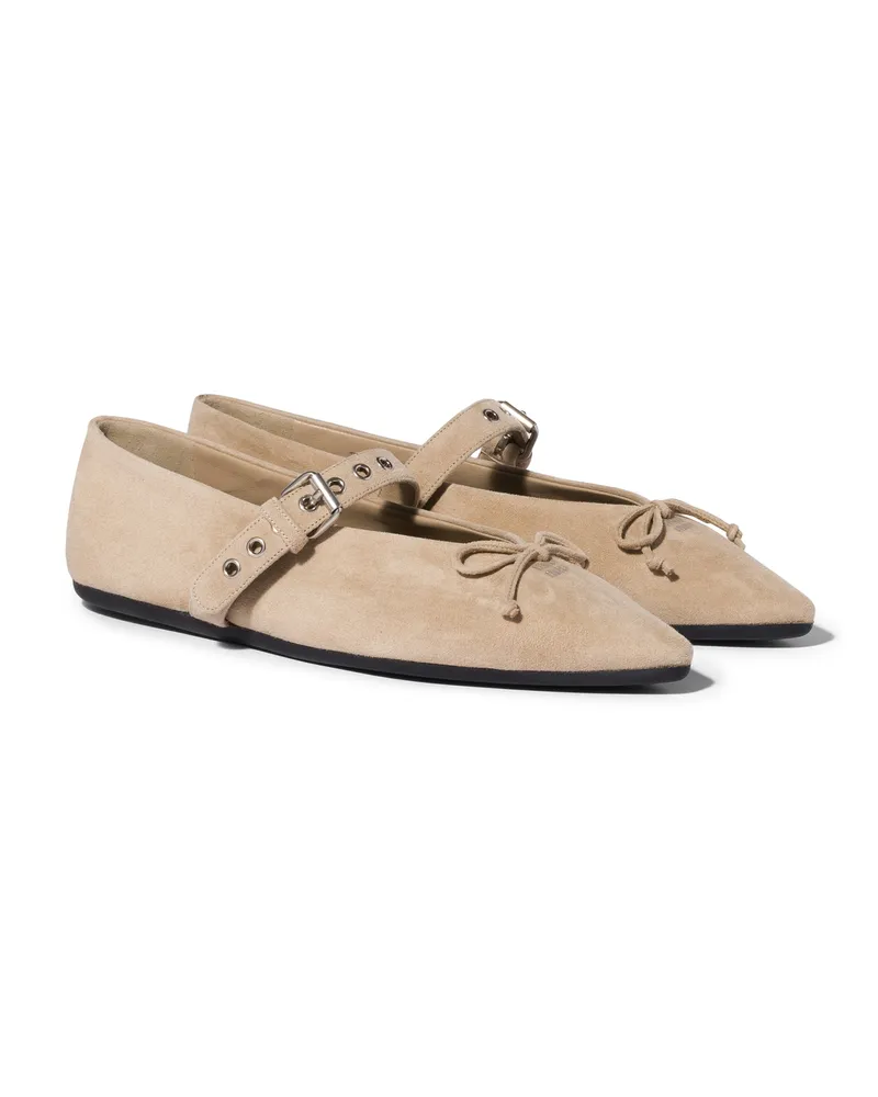 Miu Miu Ballerinas Aus Veloursleder, Damen, Wüstenbeige, Größe Wüstenbeige