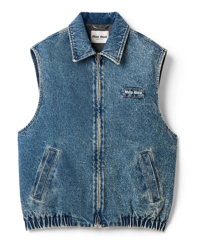 Miu Miu Weste Aus Gewaschenem Denim, Damen, Blau, Größe Blau