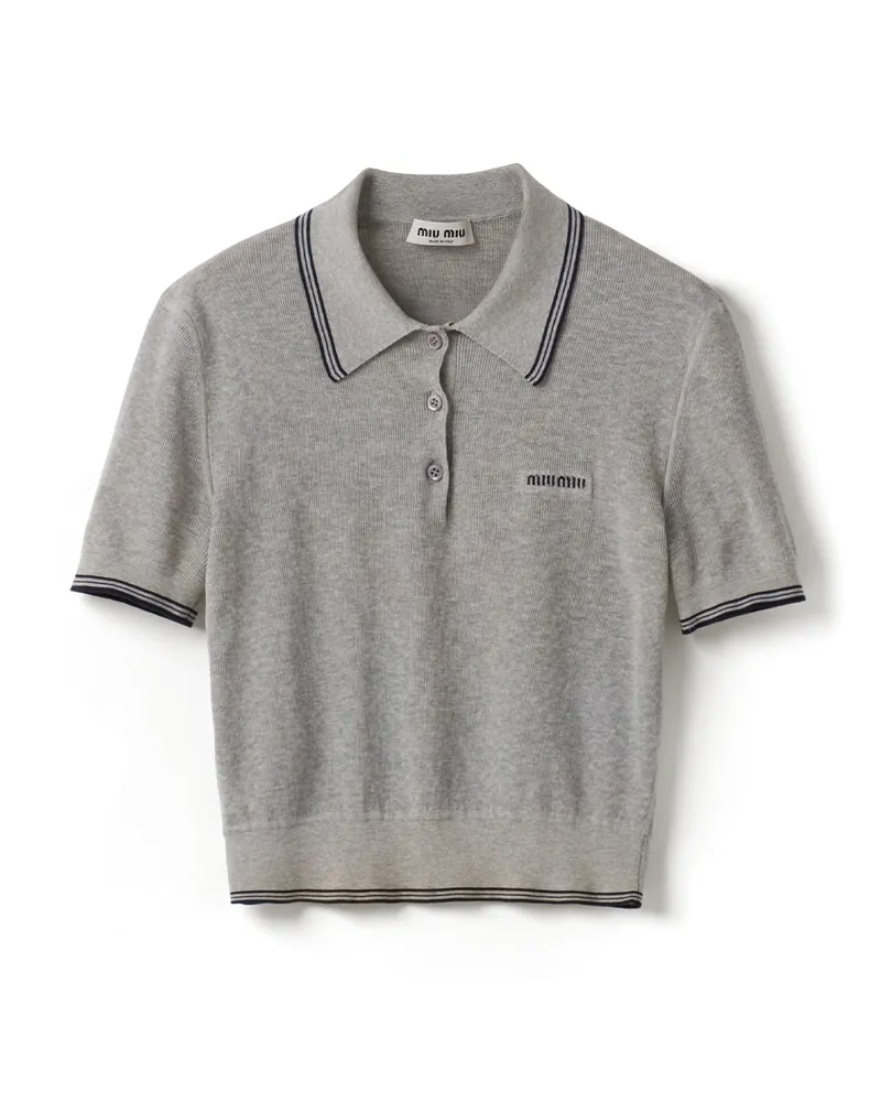 Miu Miu Poloshirt Aus Baumwolljersey, Damen, Marmorgrau/blau, Größe Marmorgrau