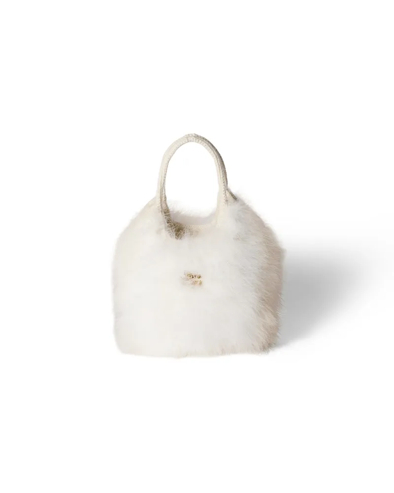 Miu Miu Ivy Handtasche Aus Crochet Mit Federn, Damen, Weiss Weiss