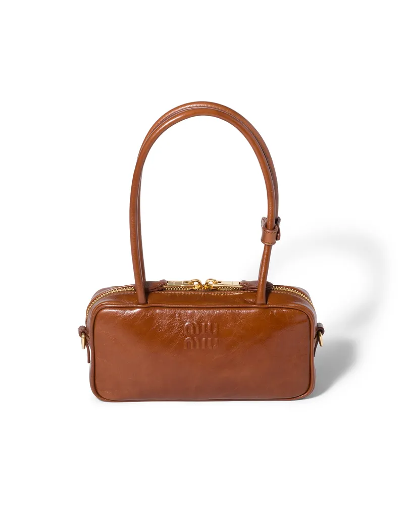 Miu Miu Beau Mini-tasche Aus Glänzendem Leder, Damen, Palisander Palisander