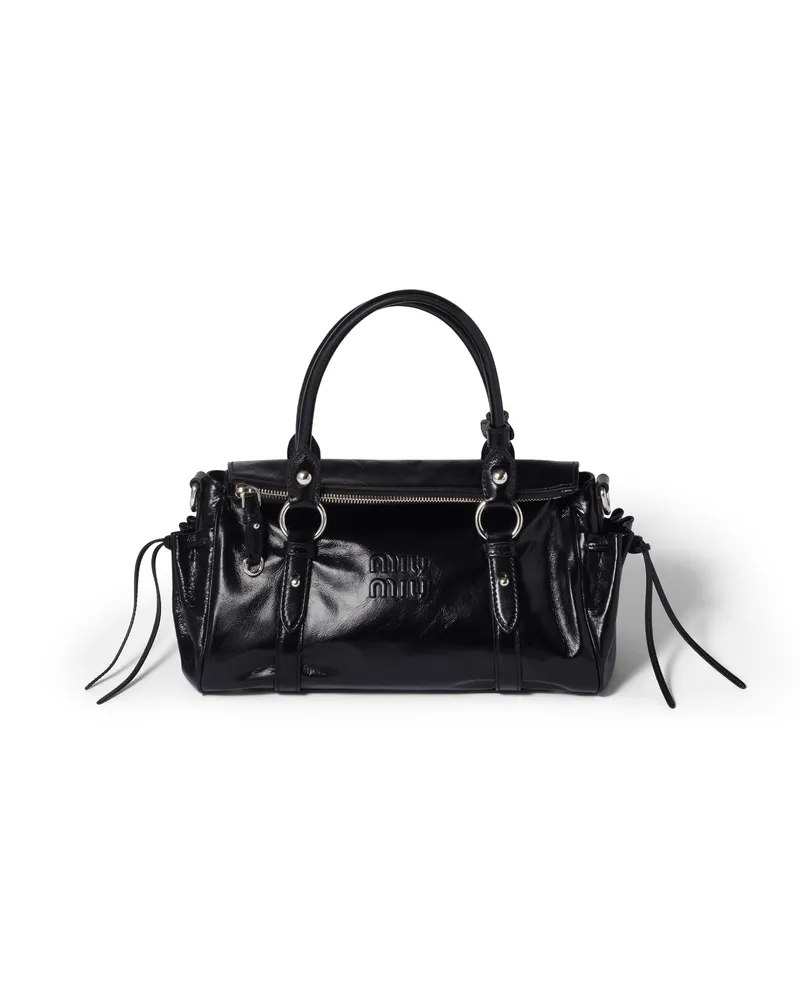 Miu Miu Handtasche Aus Glänzendem Leder, Damen, Schwarz Schwarz