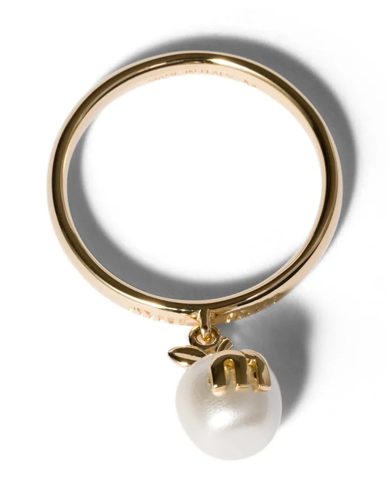 Miu Miu Metallring Mit Anhänger, Damen, Gold/cremeweiss, Größe Gold