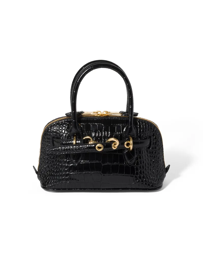 Miu Miu Aventure Mini Bag Aus Kroko-geprägtem Leder, Damen, Schwarz Schwarz