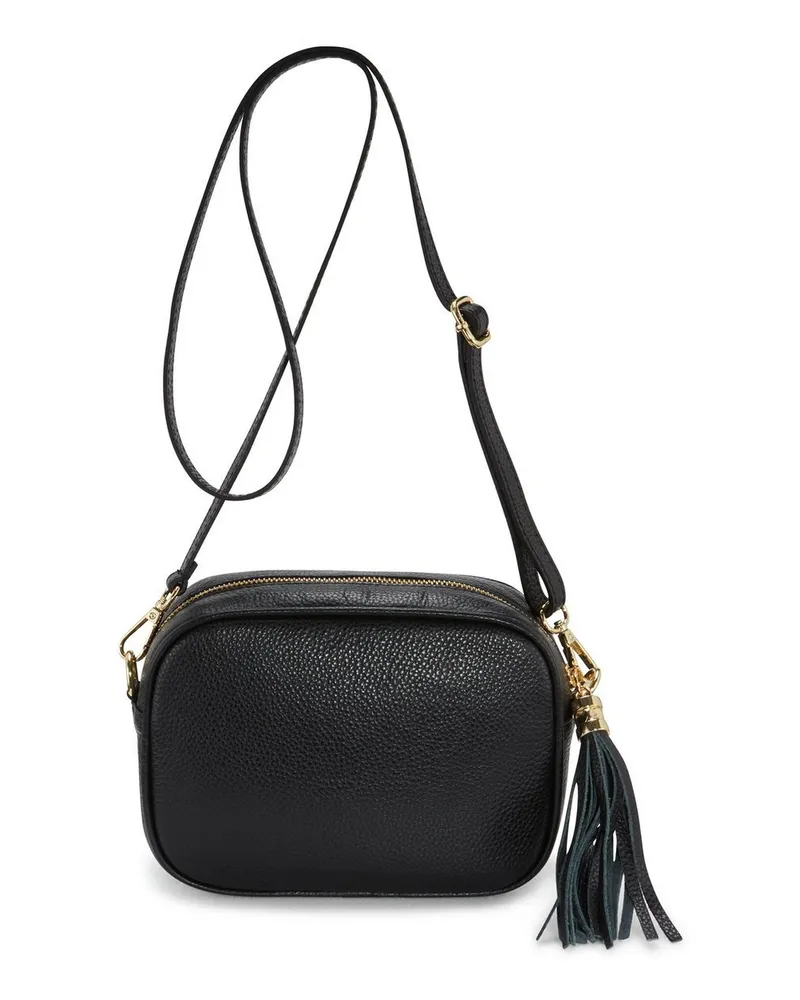 Peter Hahn Umhängetasche aus genarbtem Rindsleder  schwarz Schwarz