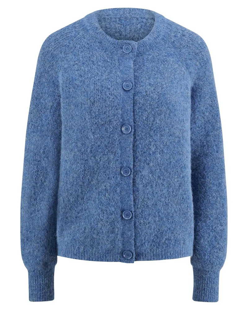 Peter Hahn Strickjacke Rundhals-Ausschnitt  blau Blau