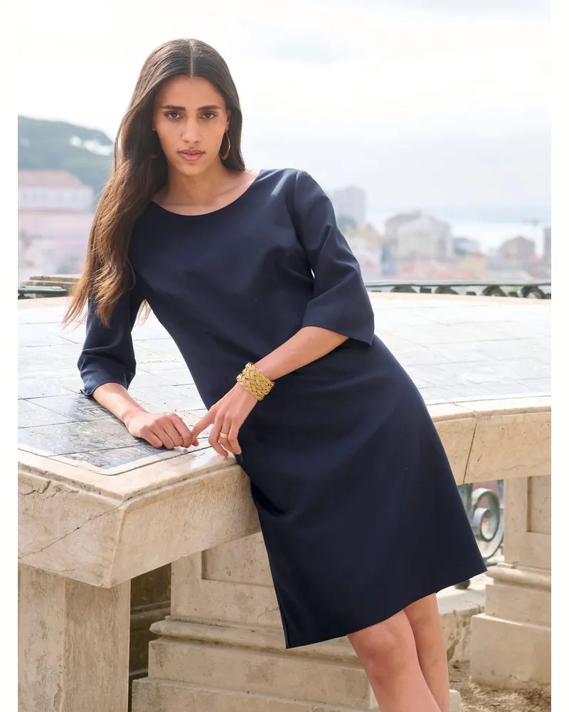 Peter Hahn Kleid Rundhals-Ausschnitt  blau Blau