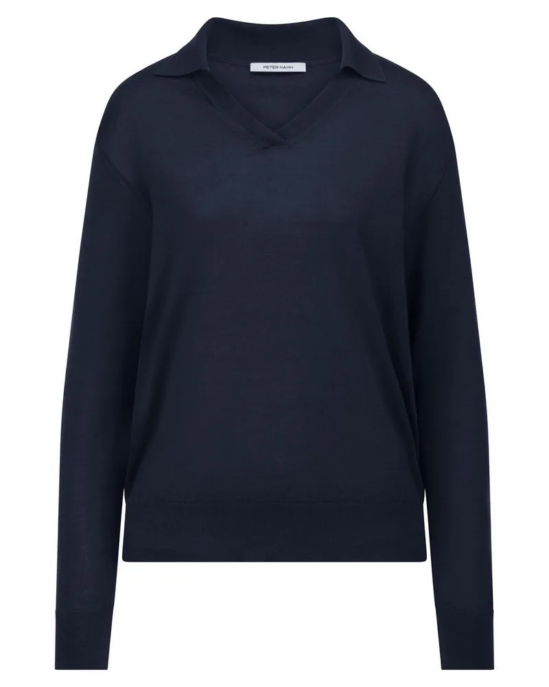 Peter Hahn Polo-Pullover V-Einsatz am Ausschnitt  blau Blau