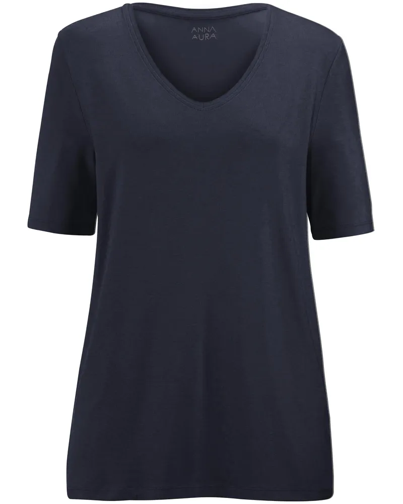 Anna Aura Shirt gerundetem V-Ausschnitt  blau Blau