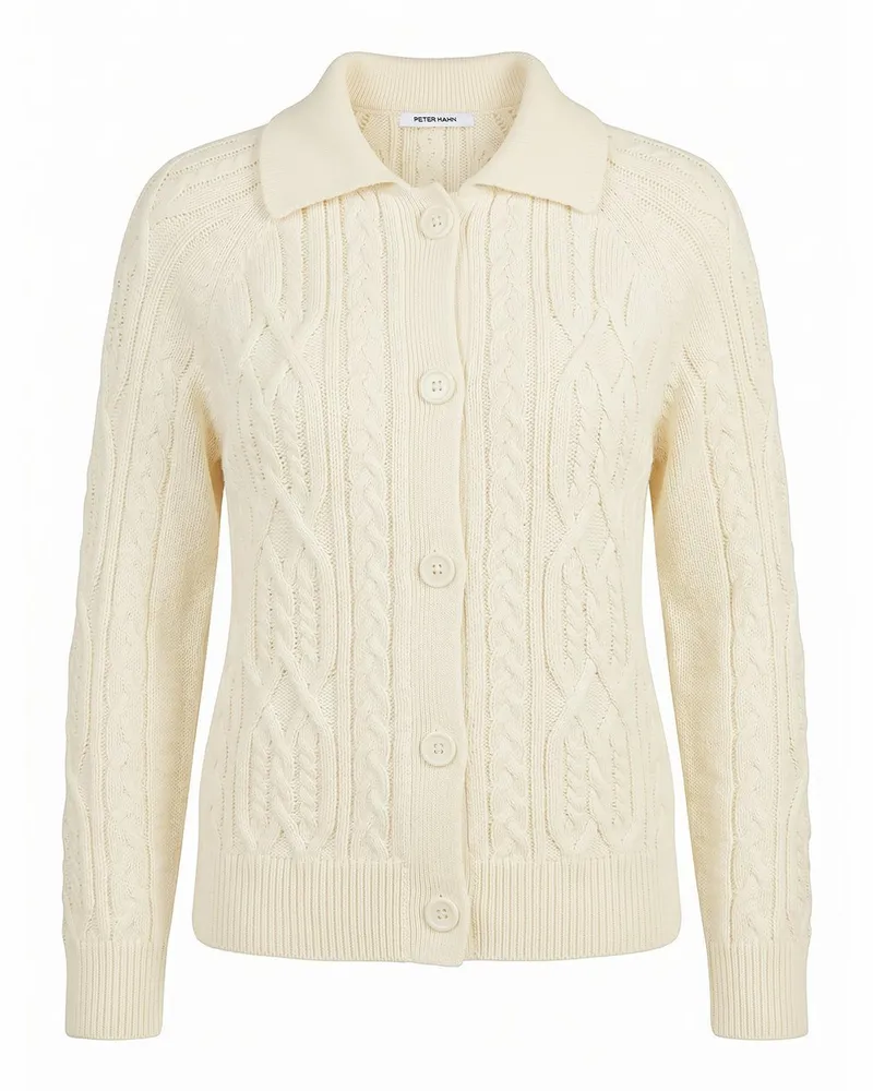 Peter Hahn Polo-Strickjacke  weiss Weiss