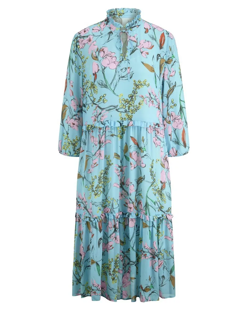 St. Emile Kleid Rüschen-Stehkragen  blau Blau