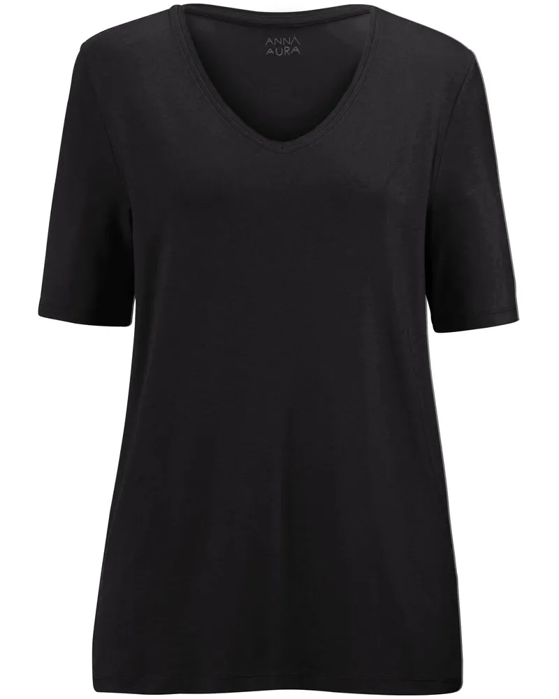 Anna Aura Shirt gerundetem V-Ausschnitt  schwarz Schwarz