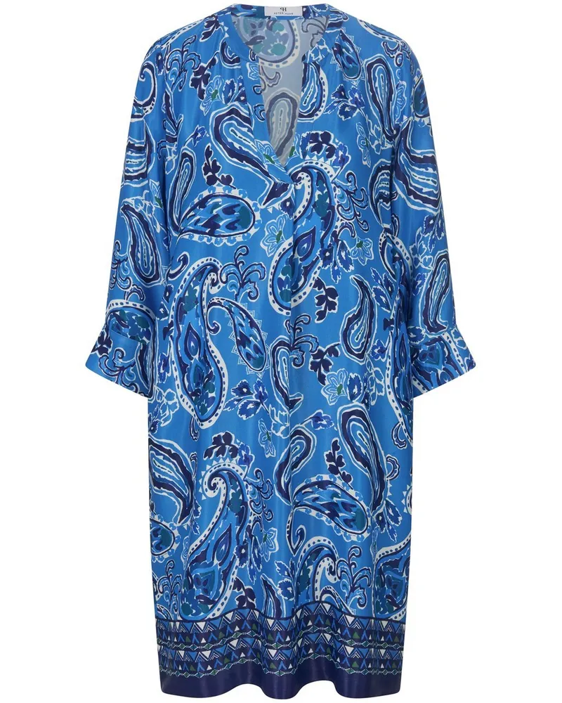 Peter Hahn Kleid V-Öffnung am Rundhals-Ausschnitt  blau Blau