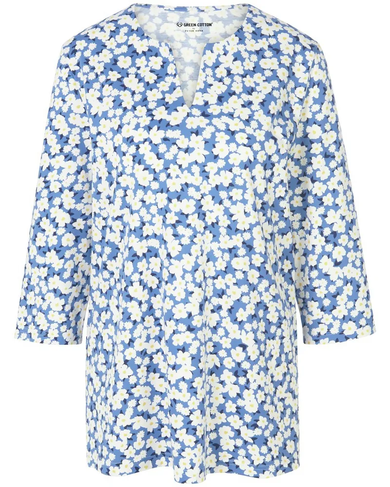 Green Cotton Legeres Splitneck-Shirt Erika 3/4-Arm  blau Blau