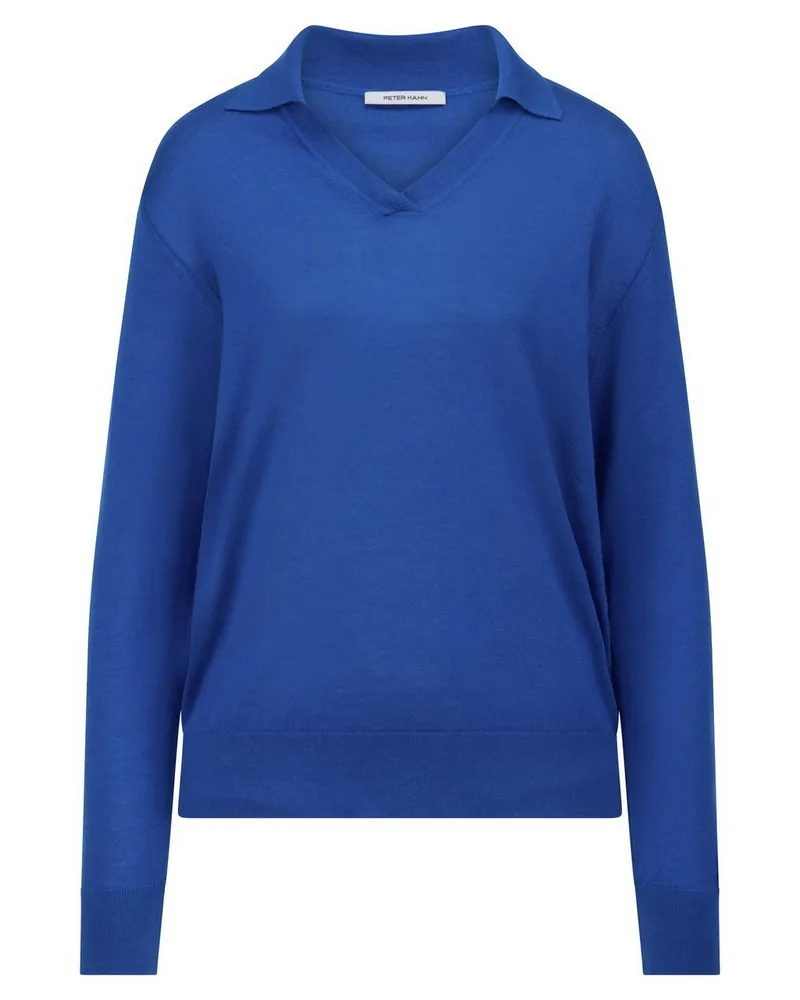 Peter Hahn Polo-Pullover V-Einsatz am Ausschnitt  blau Blau
