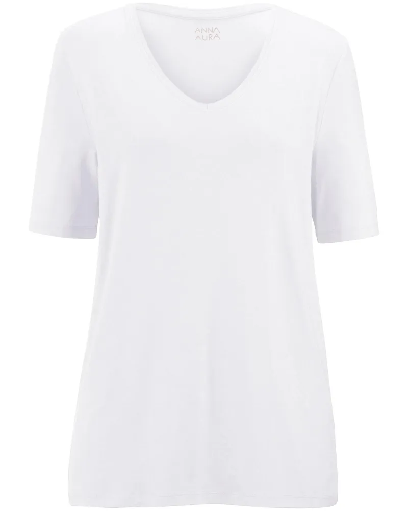 Anna Aura Shirt gerundetem V-Ausschnitt  weiss Weiss