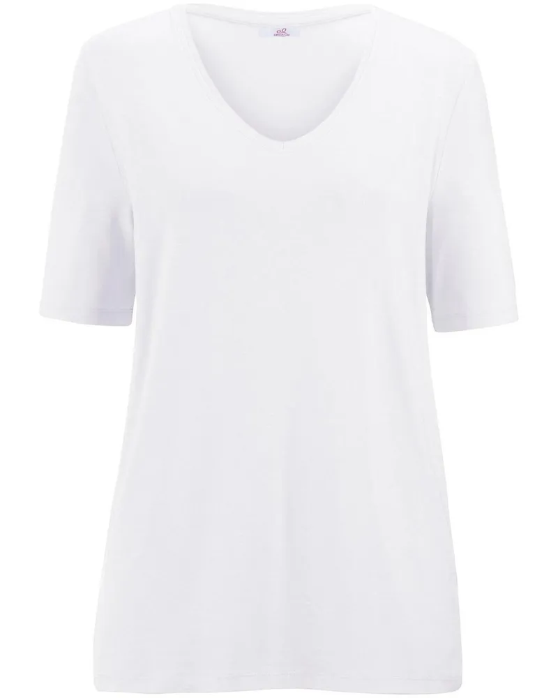 Emilia Lay Shirt gerundetem V-Ausschnitt  weiss Weiss