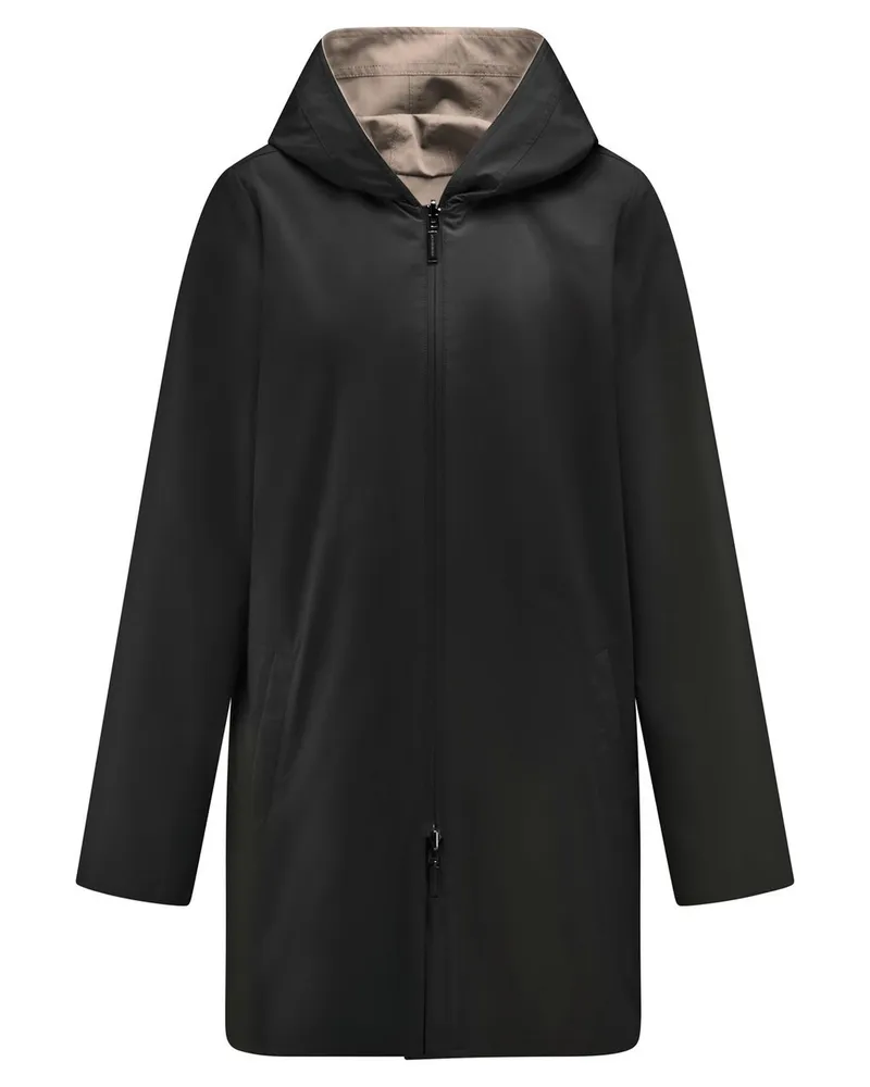 Peter Hahn Wende-Longjacke angeschnittener Kapuze  schwarz Schwarz