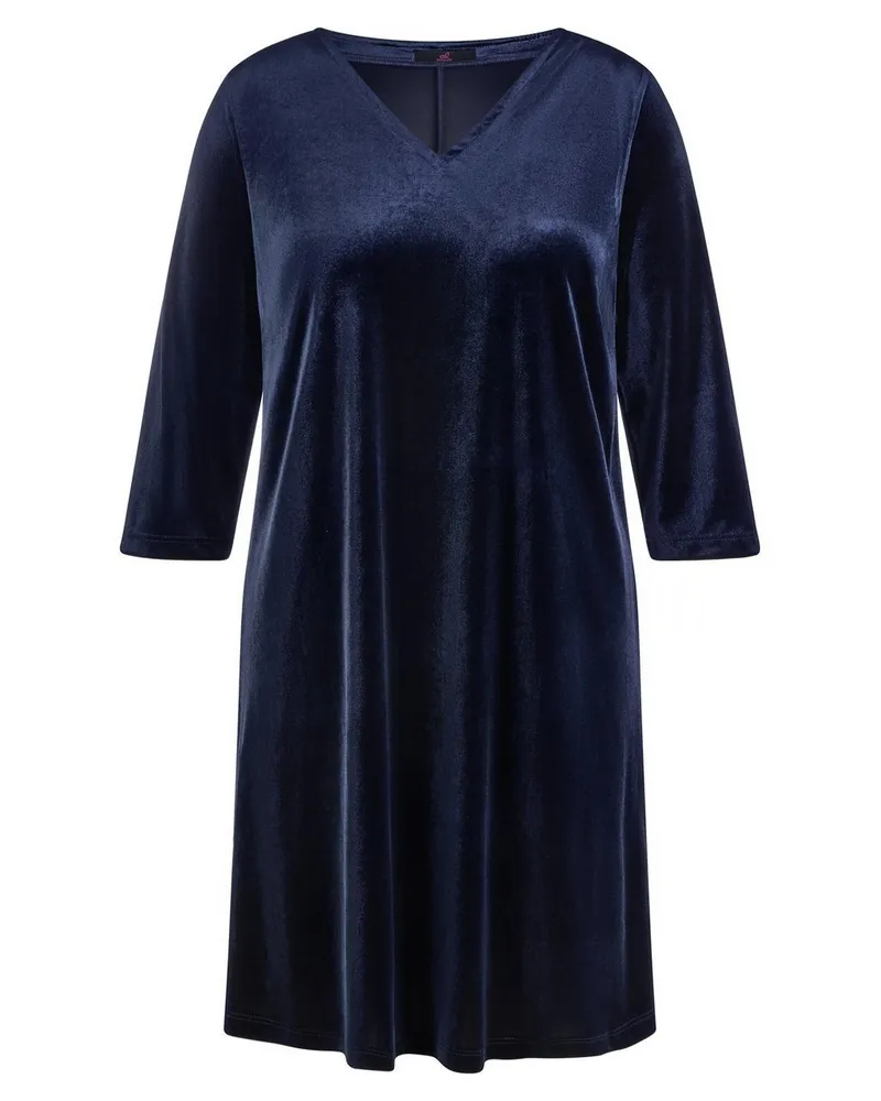 Emilia Lay Samt-Kleid V-Ausschnitt  blau Blau