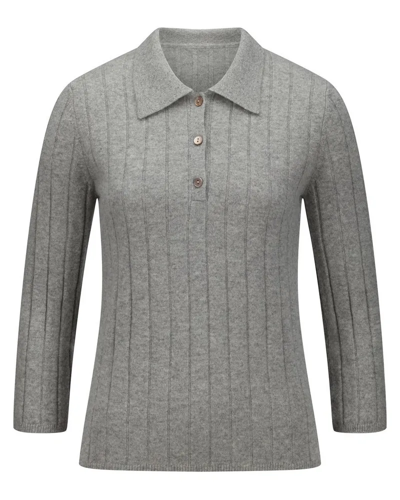 FADENMEISTER BERLIN Polo-Pullover 3/4-Arm  grau Grau