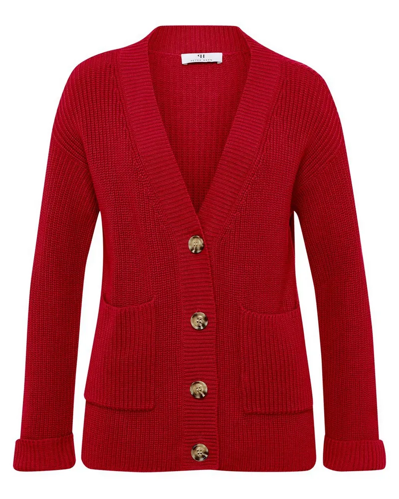 Peter Hahn Strickjacke V-Ausschnitt  rot Rot
