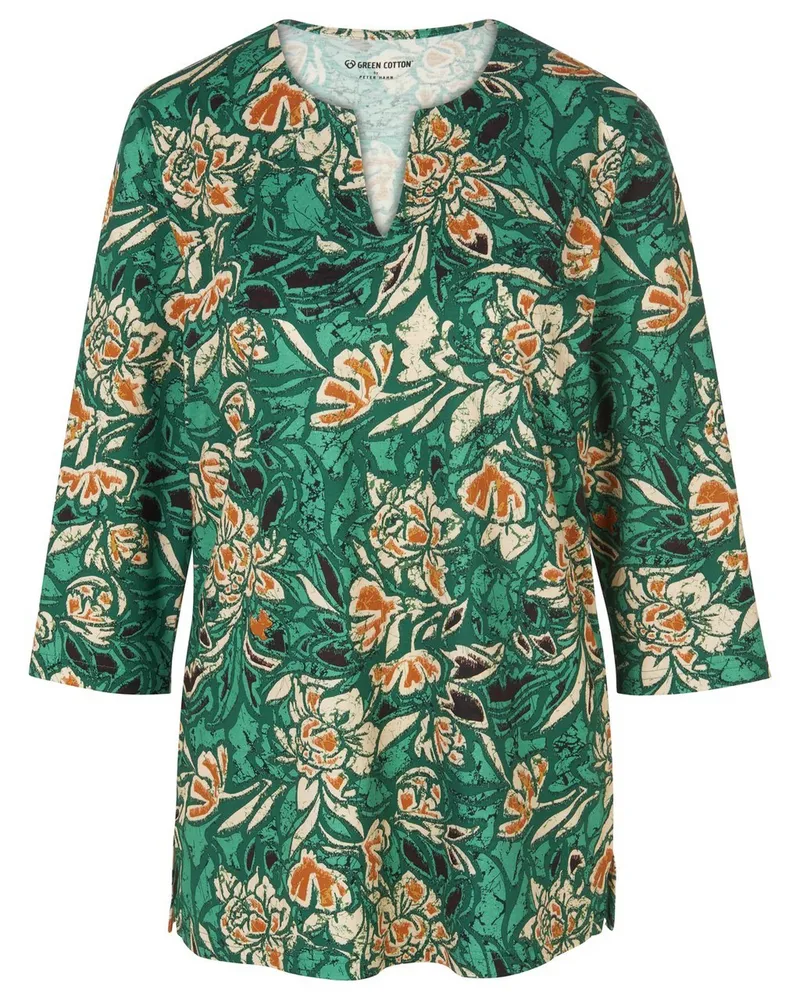 Green Cotton Splitneck-Shirt Erika  grün Grün