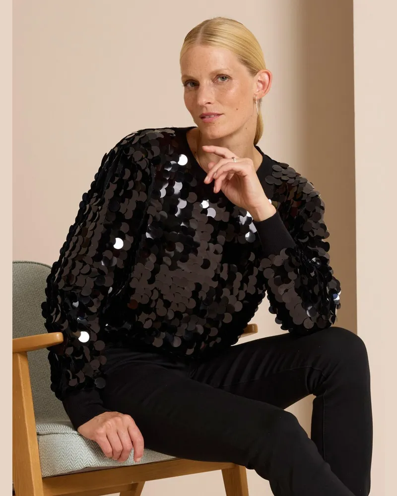Oui  Rundhals-Pullover  schwarz Schwarz