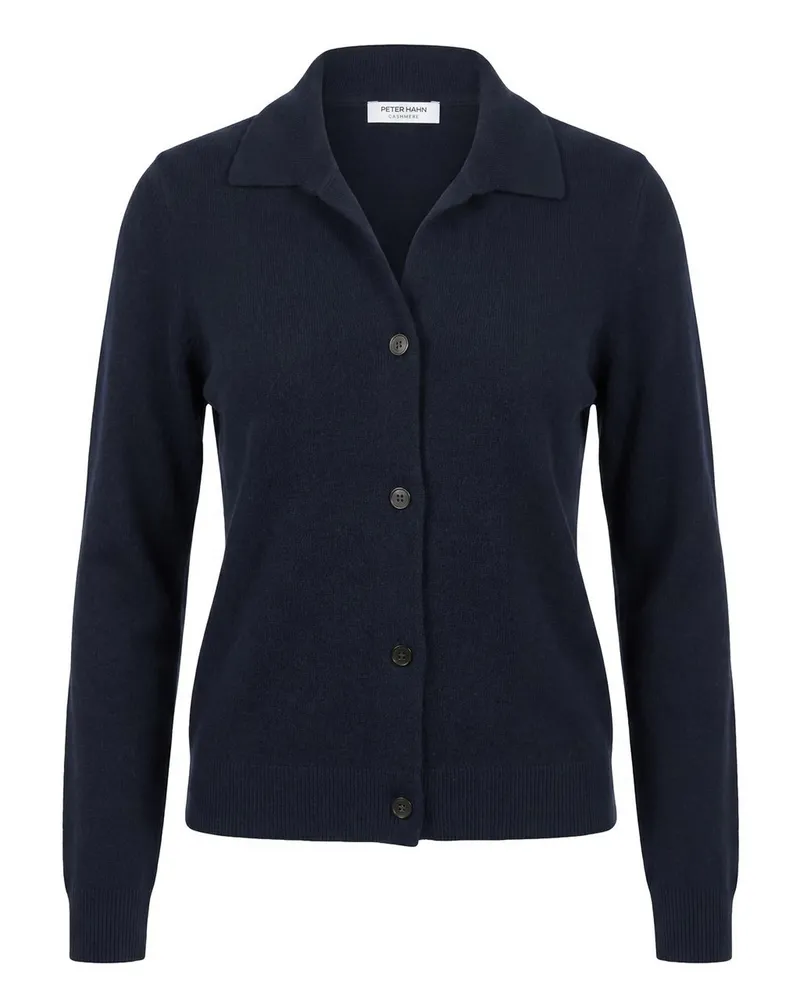 Peter Hahn Strickjacke Polo-­Kragen aus Kaschmir  blau Blau