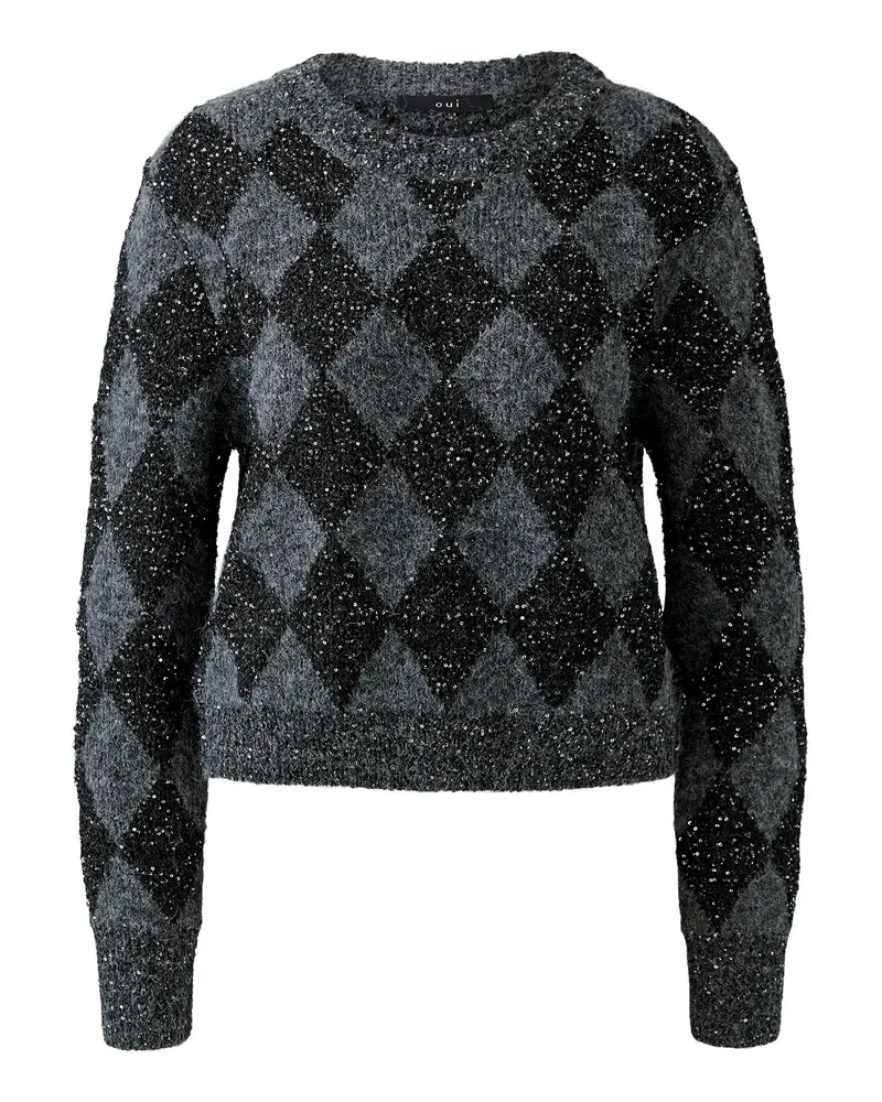 Oui  Rundhals-Pullover  grau Grau