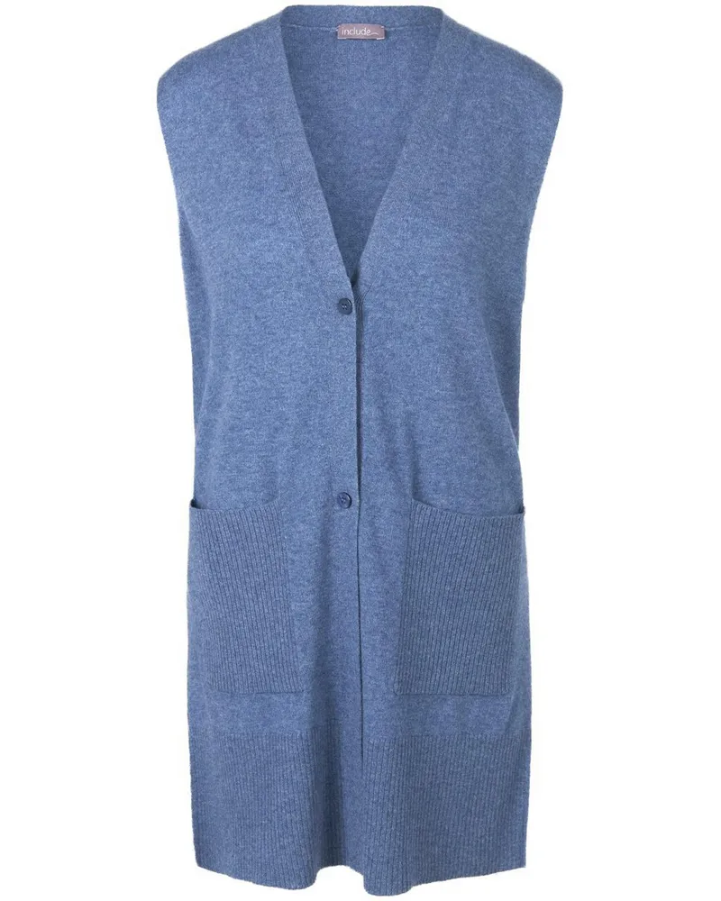 Include Long-Strickweste aus Schurwolle und Kaschmir  blau Blau