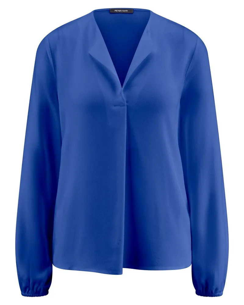 Peter Hahn Bluse offenem Reverskragen  blau Blau