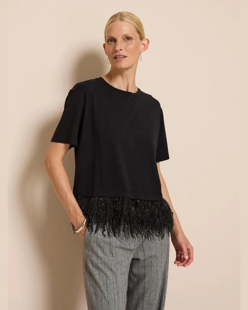 Oui  Rundhals-Shirt  schwarz Schwarz